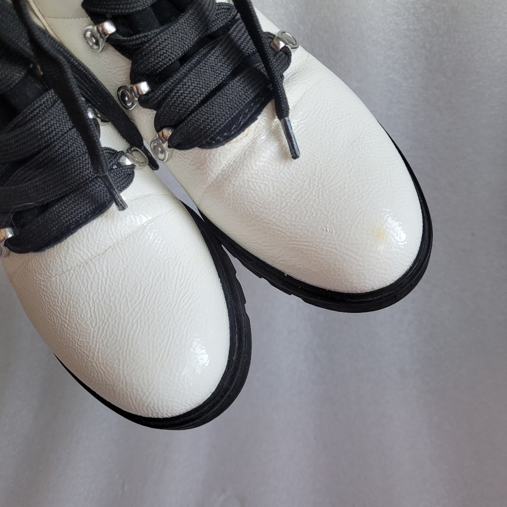 White Patent Leather Block Heel Combat Boots Kendall & Kylie Spencer Boot Size 7 - Picture 7 of 12